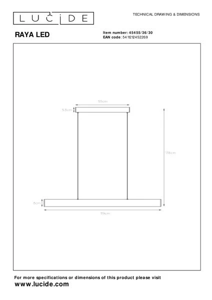 Lucide RAYA LED - Pendelleuchten - LED Dim. - 1x36W 2700K - Schwarz - TECHNISCH